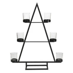 Lysestage I Sort Metal Med 6 Glas